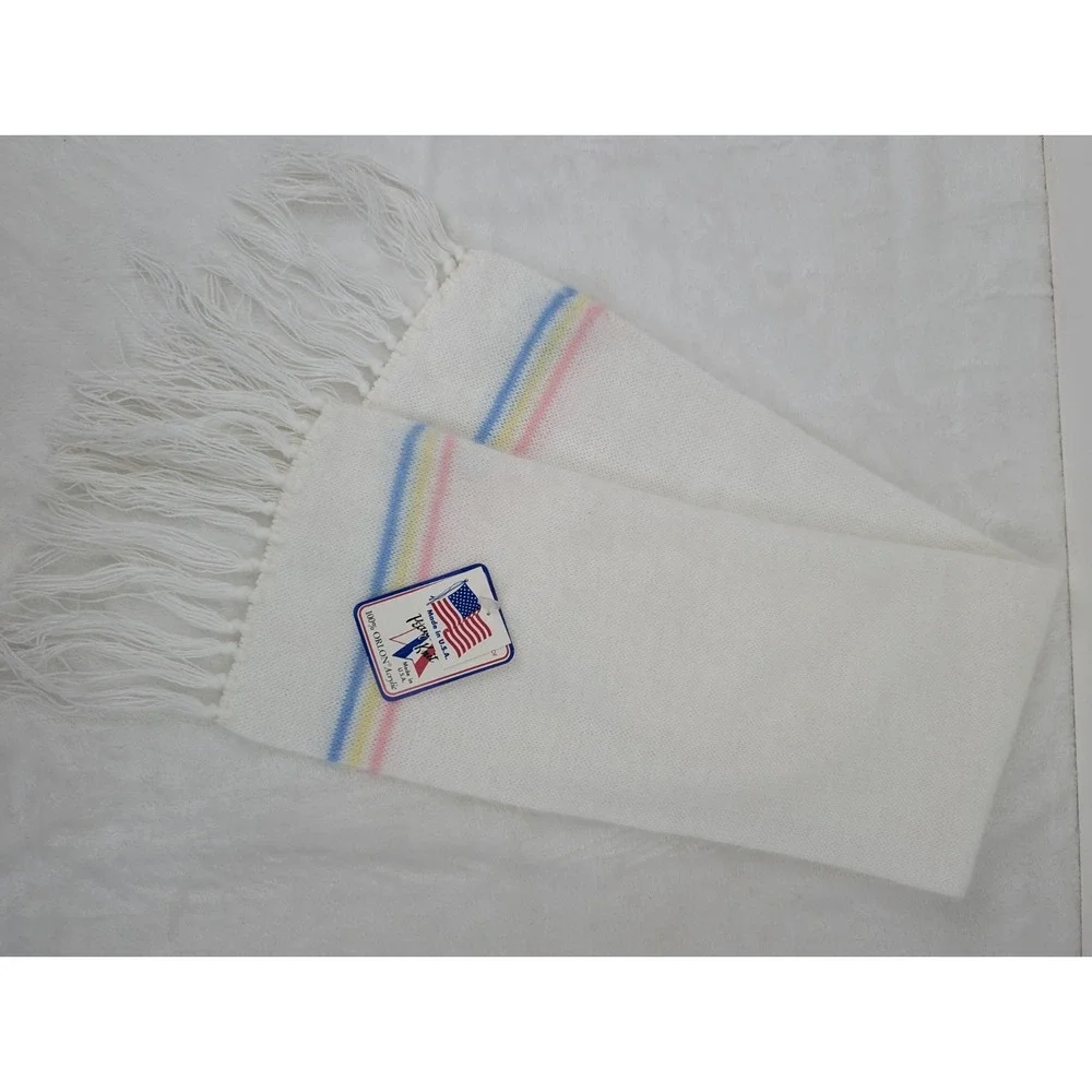 Vintage Pedigree Knit Scarf Baby Girl White Pink Pastel Made In USA Toddler